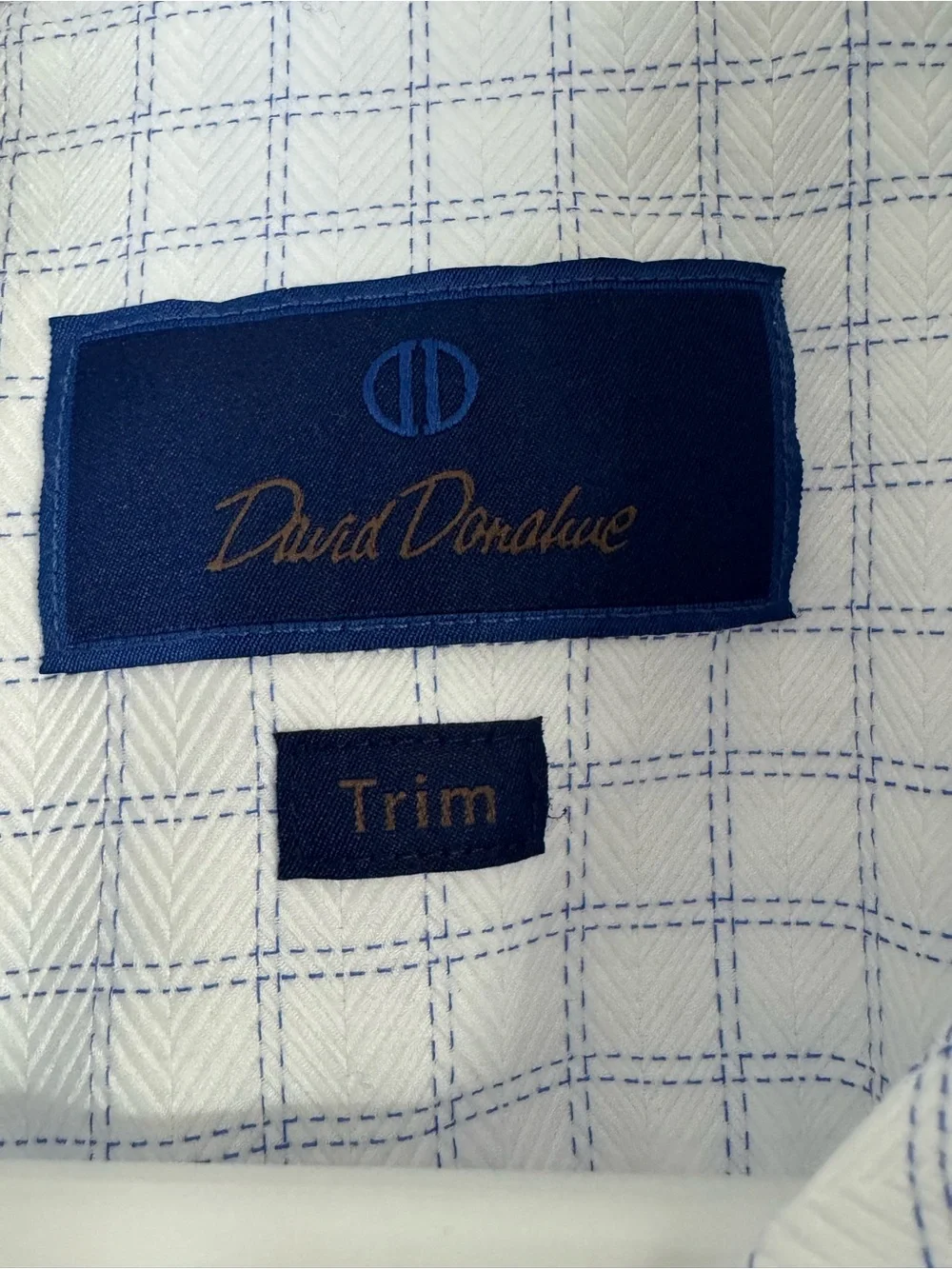 David‎ Donahue White Shirt with Light Blue Windowpane Check